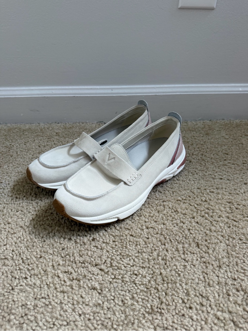 Vionic Women's Slip-On Sneakers in Off-White with Pink Accents
